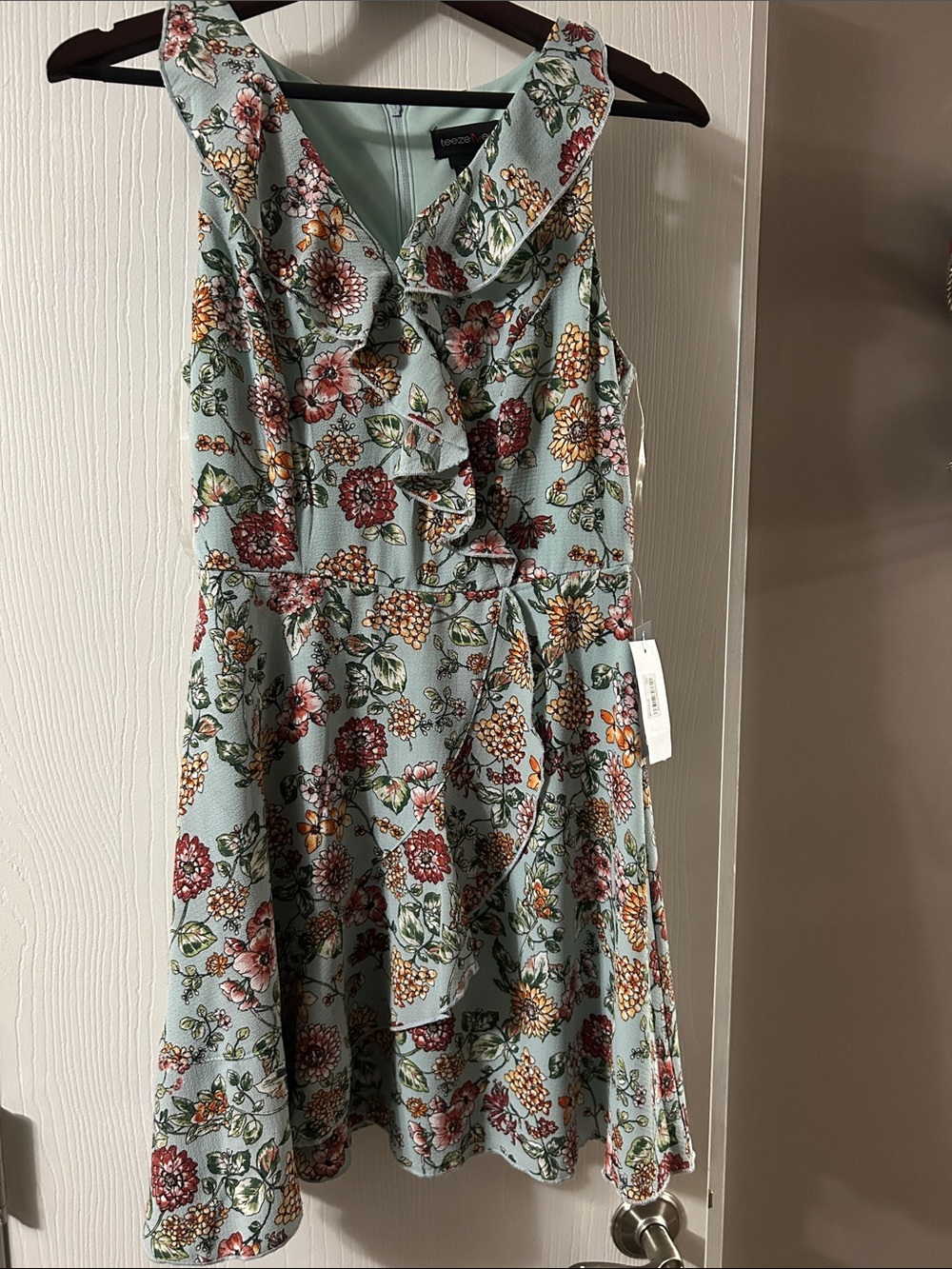 Floral Ruffle A-Line Dress in Mint